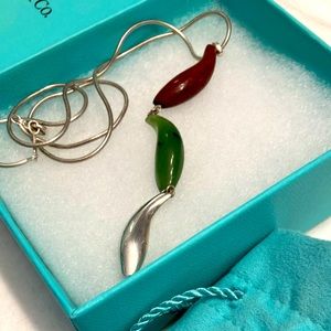 Tiffany & Co. Triple eggplant shaped red/green/silver Necklace